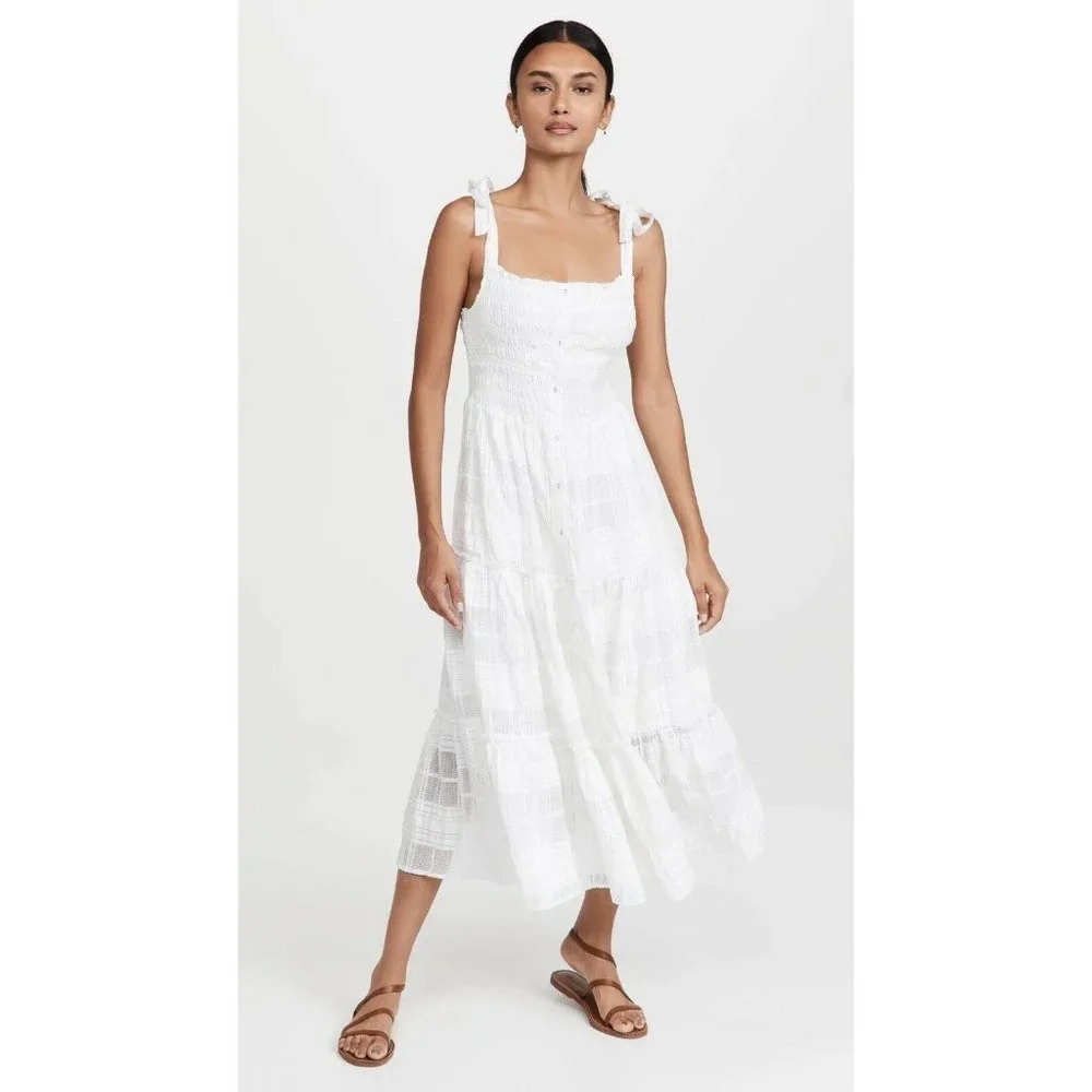 ASTR the Label Dita Dress White Maxi Straps Textured  XS NWT $188